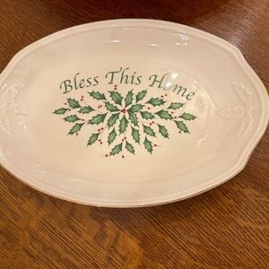 Lenox China "Bless This Home" Serving Tray/Platter with Holly Motif